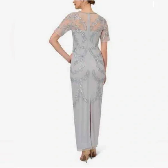NWT Adrianna Papell Boutique Glacier Pale Blue Beaded Illusion Cocktail Gown 12 - Picture 4 of 16